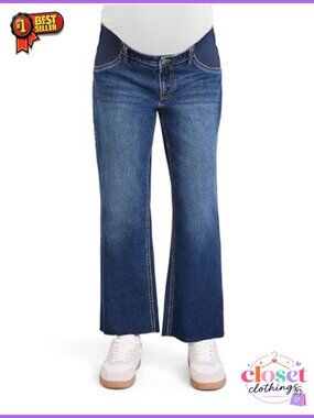 Maternity Under Belly Wide Leg Cropped Ankle Jeans Elastic Panel